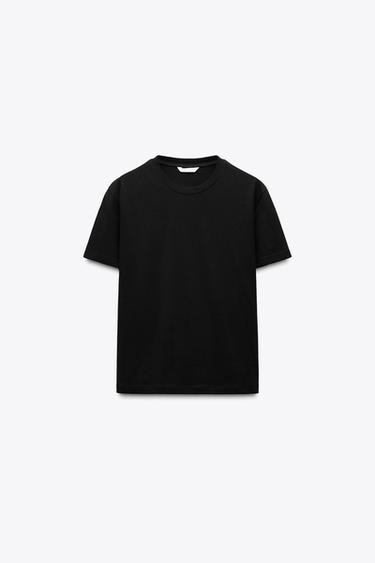 تيشرت قطن بيزيك - أسود by Zara