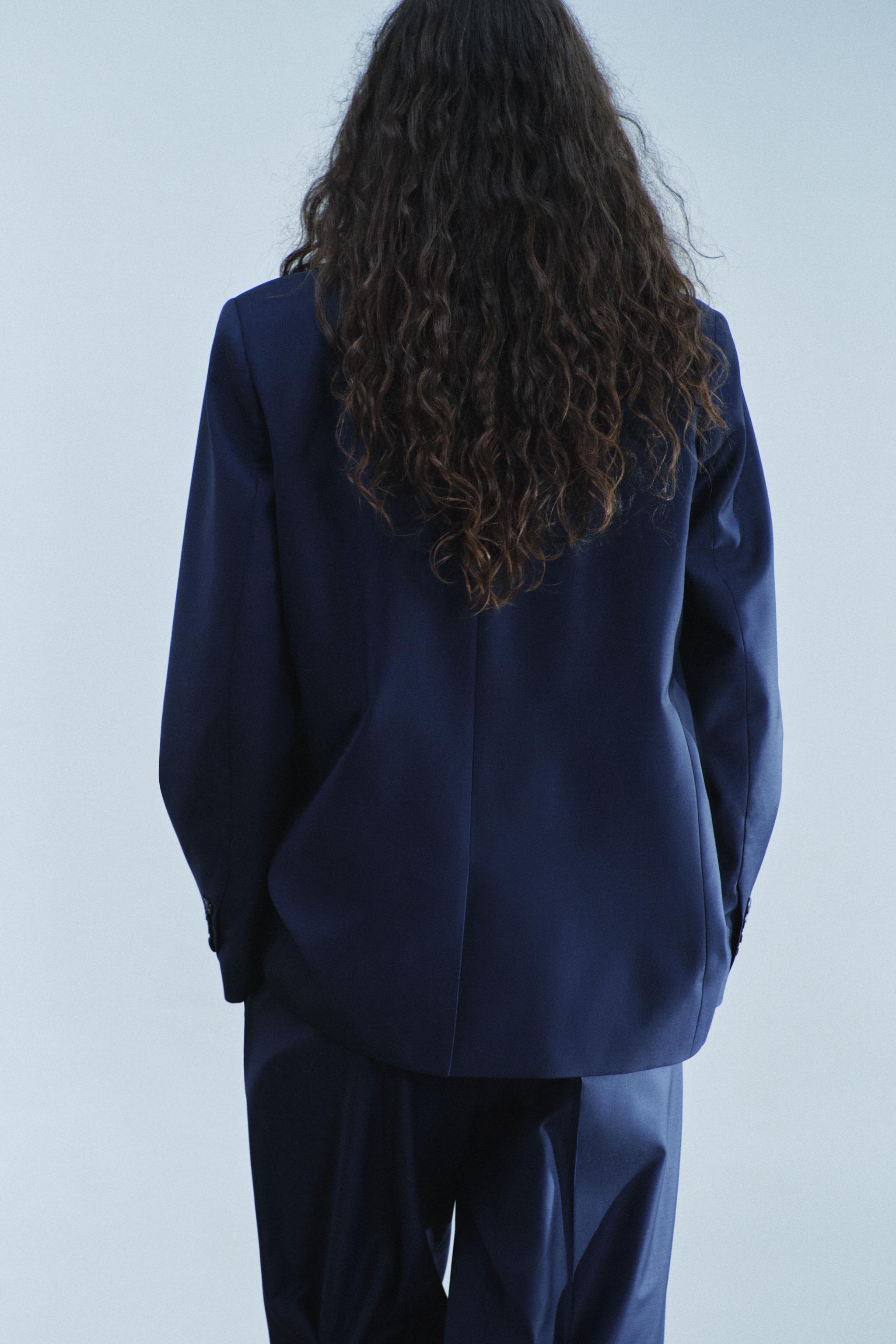 ZW COLLECTION ウール混ストレートブレザー - ネイビーブルー | ZARA