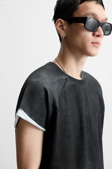 T-SHIRT EN MAILLE DÉLAVÉ - Gris anthracite de Zara - Image 4