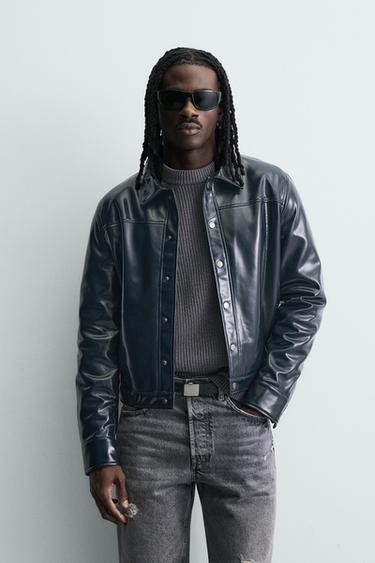 Zara VINYL EFFECT OVERSHIRT - Dark navy