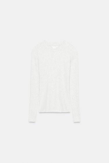 LONG SLEEVE RIBBED T-SHIRT - Grey marl by Zara