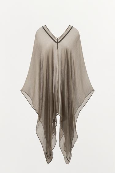 LONG 100% VISCOSE SHIMMER CAPE - Brown / Taupe by Zara