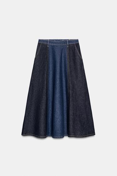 Zara Z1975 系列中長版牛仔裙 - 藍色