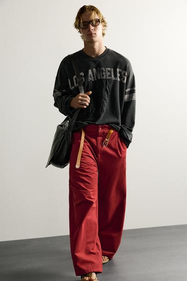 შარვალი WIDE FIT ნაკეცებიანი - Zara-ს Red