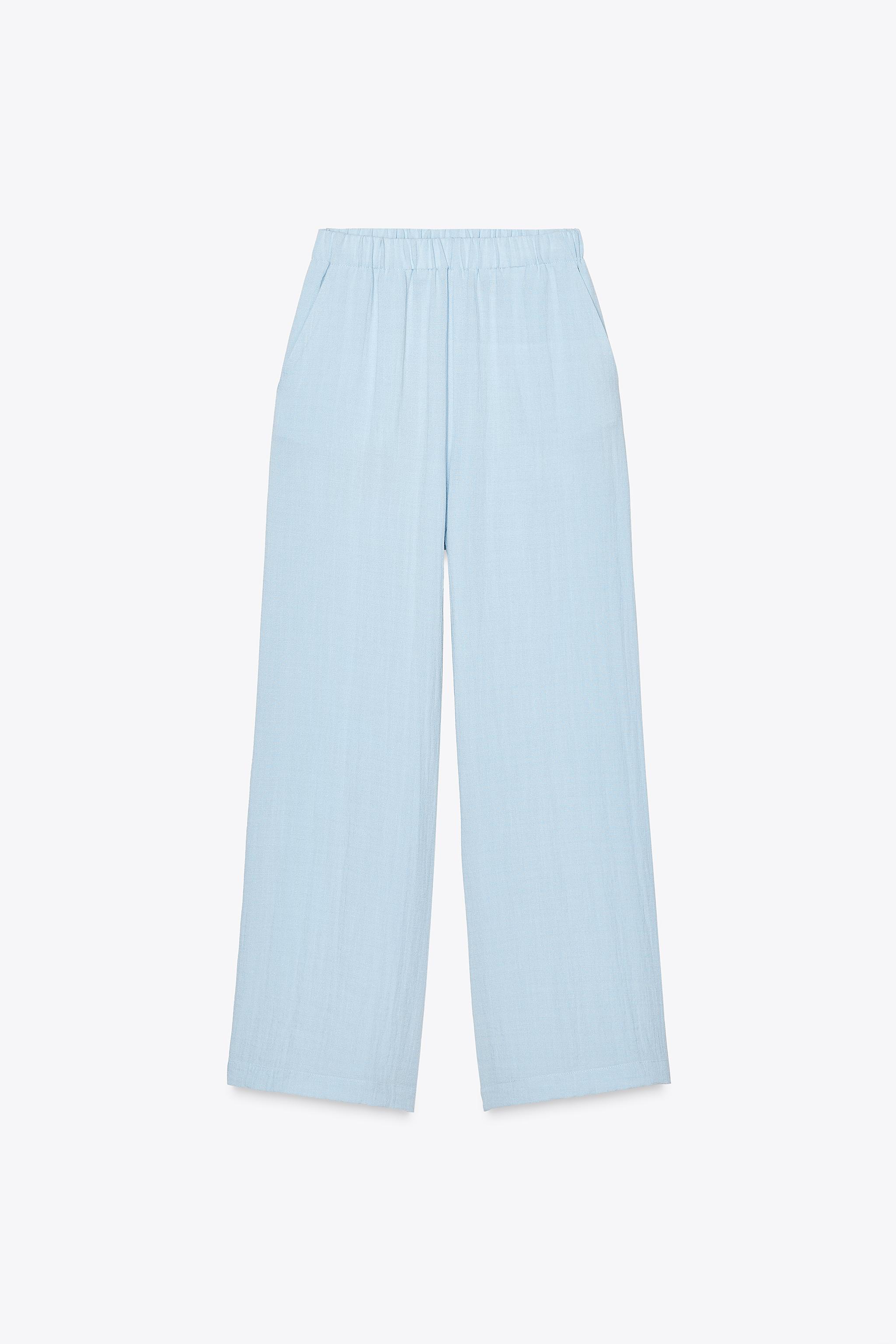 WRINKLE EFFECT WIDE LEG PANTS - Light blue | ZARA United States
