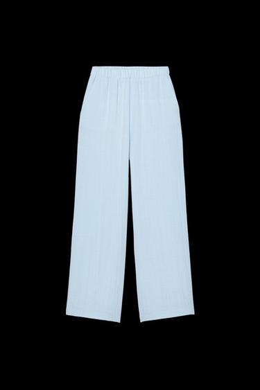 Zara WRINKLE EFFECT WIDE LEG PANTS - Light blue - Image 0