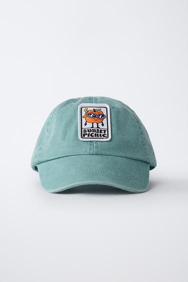 WASHED-EFFECT CAP WITH PATCH - Blue marl by Zara