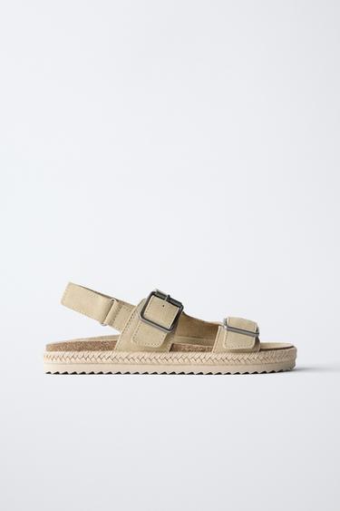 SANDALIA PIEL HEBILLAS YUTE - Marrón Arena de Zara