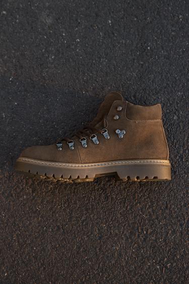 Zara 厚底真皮靴 - 棕色