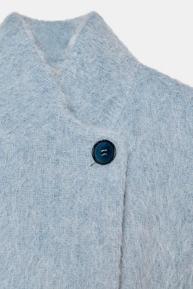 MANTEAU DROIT AVEC LAINE MANTECO ZW COLLECTION - Bleu ciel de Zara - Image 4