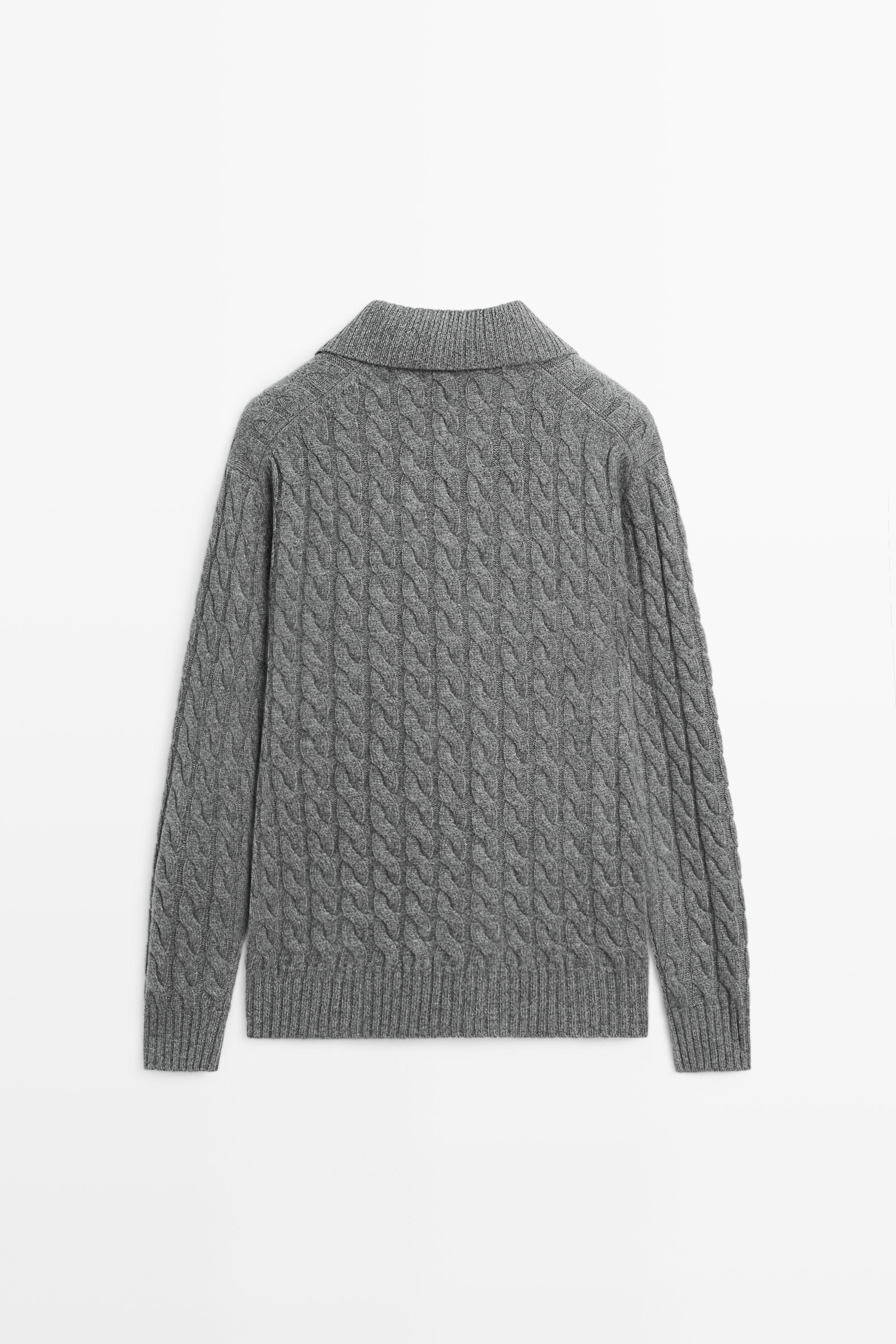 Cable-knit cashmere polo sweater