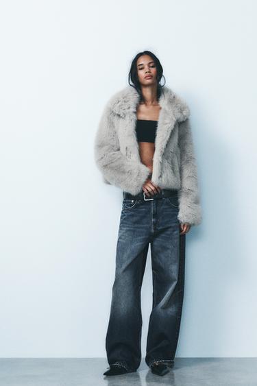 Zara FAUX FUR SHORT COAT - Pearl gray - Image 0