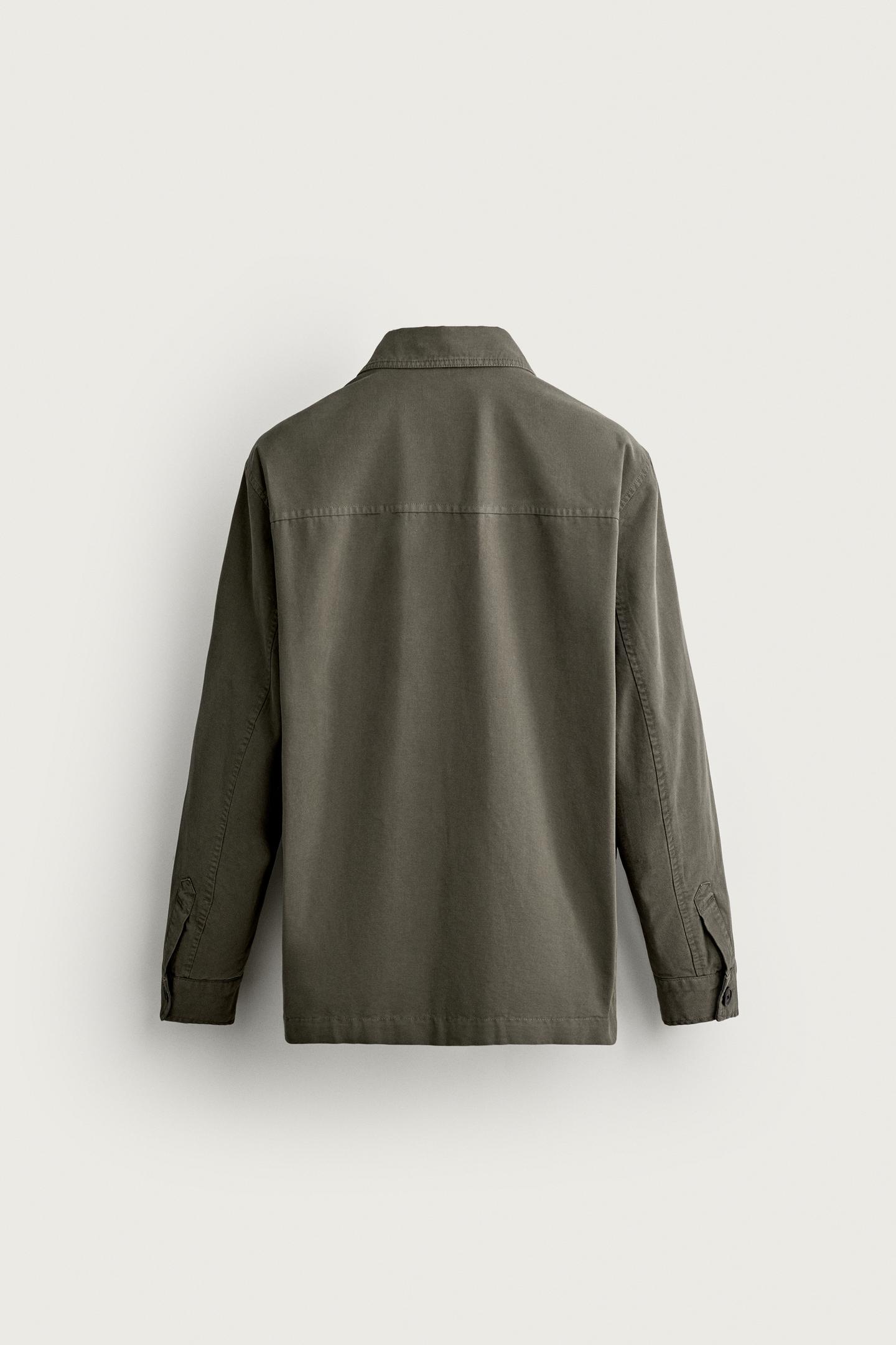 Мужская рубашка-куртка Zara классического кроя, с карманом, цвет: Зелёный — фото 8