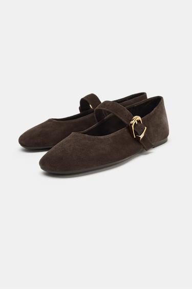 BALLERINES EN DAIM AVEC BOUCLE - Marron de Zara - Image 3