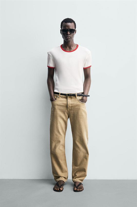 CONTRAST RIBBED PRINT T-SHIRT from Zara - $39.90