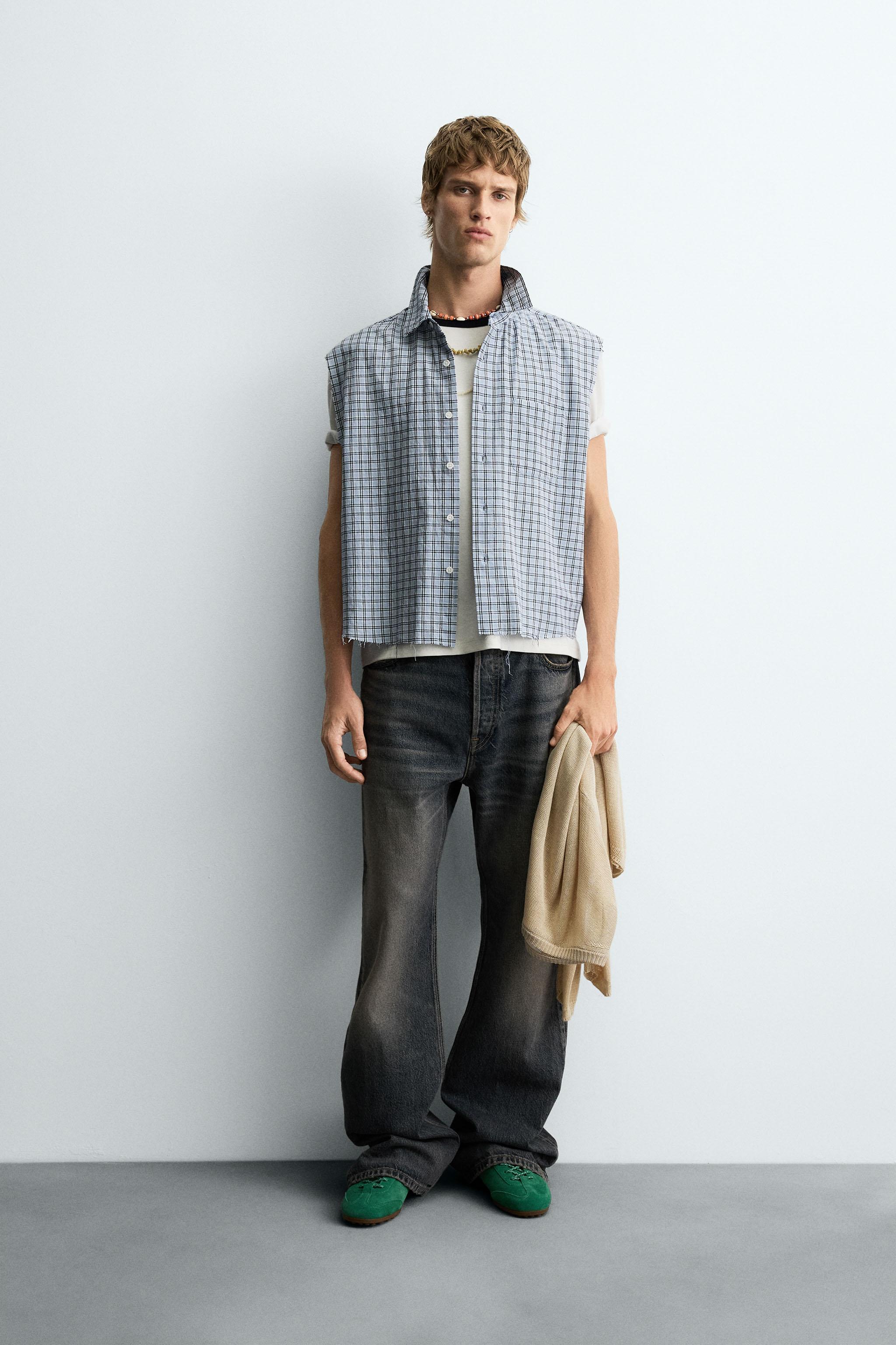 PLAID CROPPED FIT SHIRT - Blue | ZARA United States
