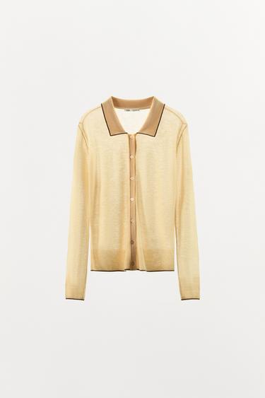 100% WOOL POLO CARDIGAN - Yellow by Zara