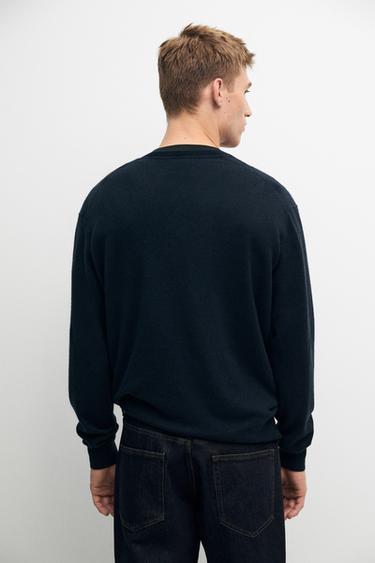 Knit 100% cashmere round neck sweater — Navy blue 1