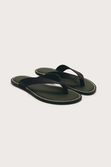 Zara LIMITED EDITION LEATHER STRAP SANDALS - Chocolate