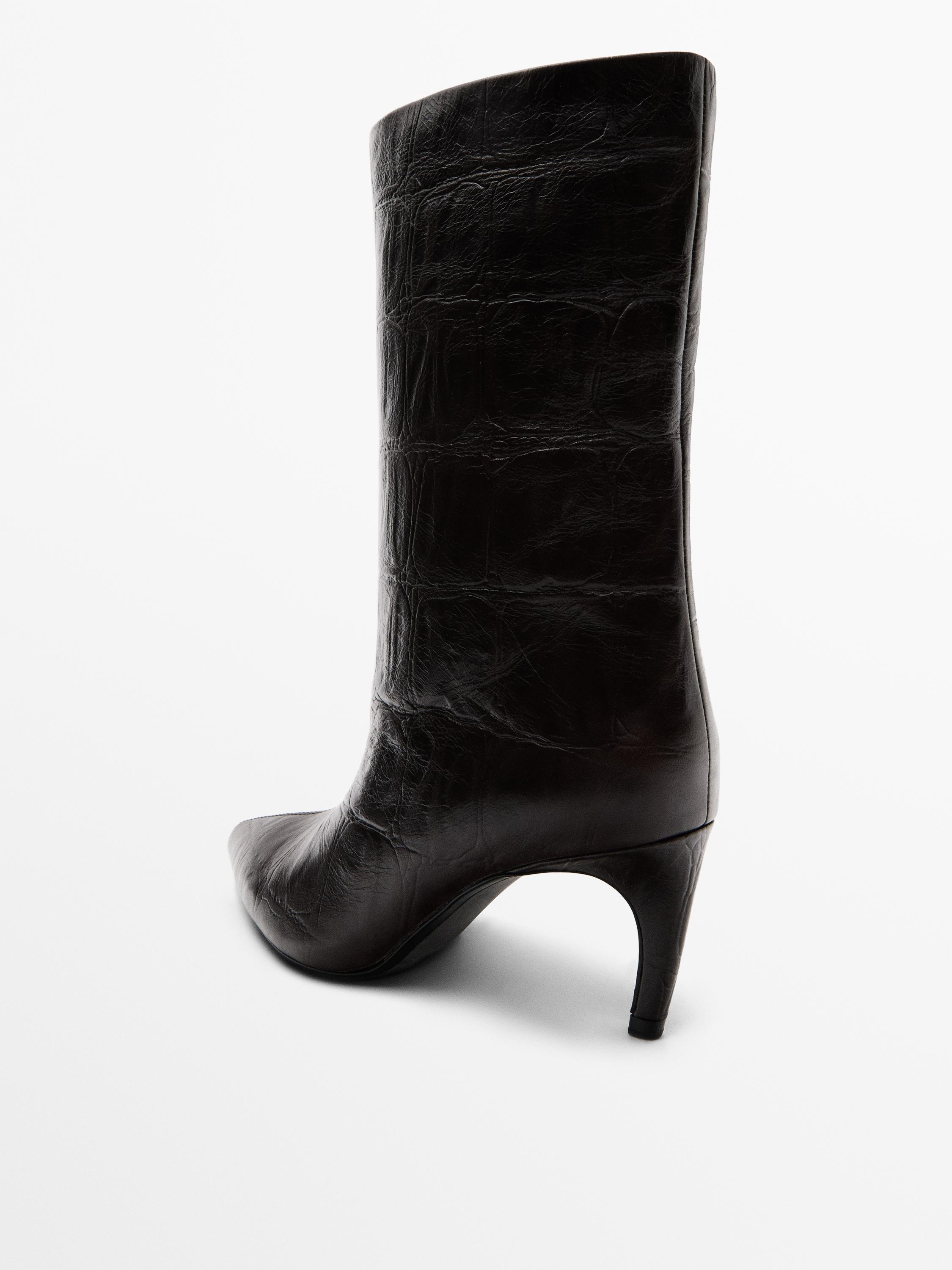 Embossed leather high-heel ankle boots