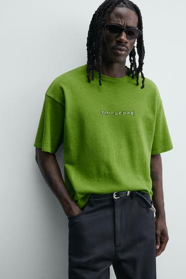 T-SHIRT RELAXED FIT À IMPRIMÉS DÉLAVÉS - Vert de Zara - Image 4