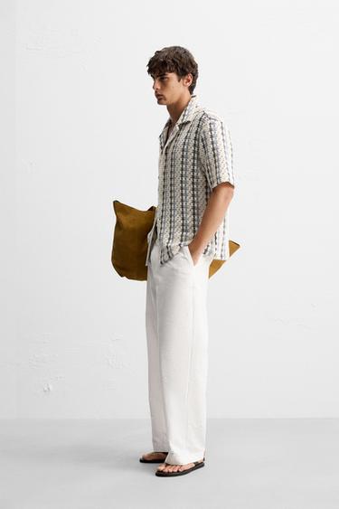 CHEMISE STRUCTURÉE CROCHET - Blanc / Bleu marine de Zara - Image 3