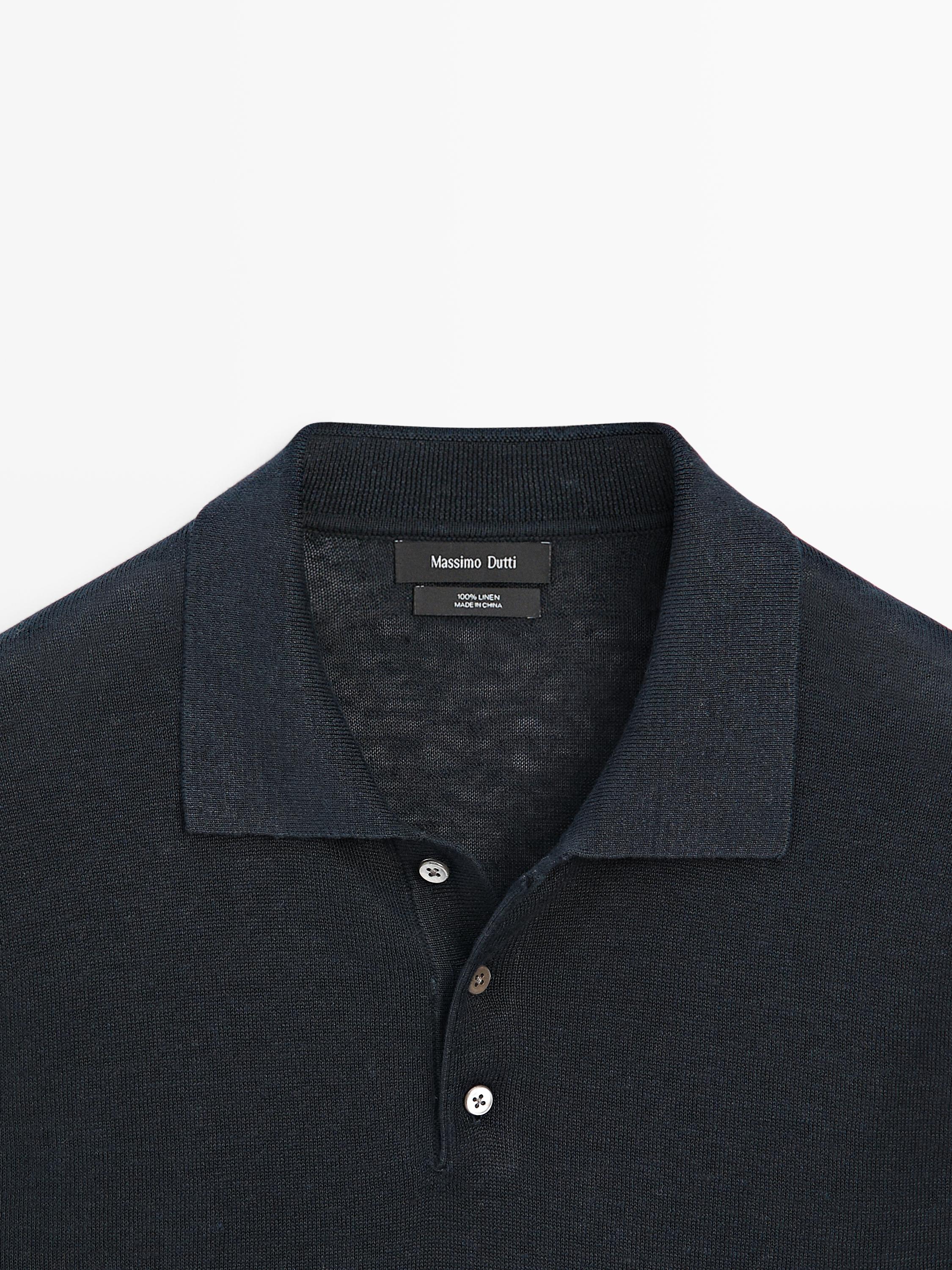 100% linen knit polo collar sweater