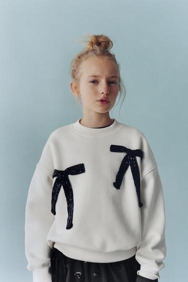 BOW AND SEQUIN SWEATSHIRT - Ecru by Zara