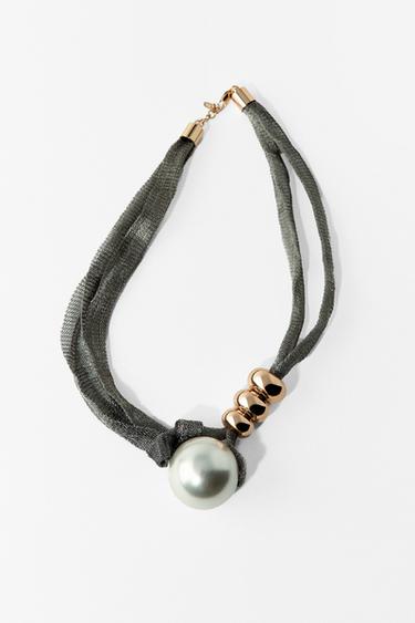 Zara MESH PEARL BALL NECKLACE - Silver
