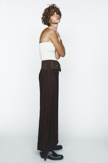 CALÇA BOMBACHO LISTRADA - Marrom-escuro da Zara