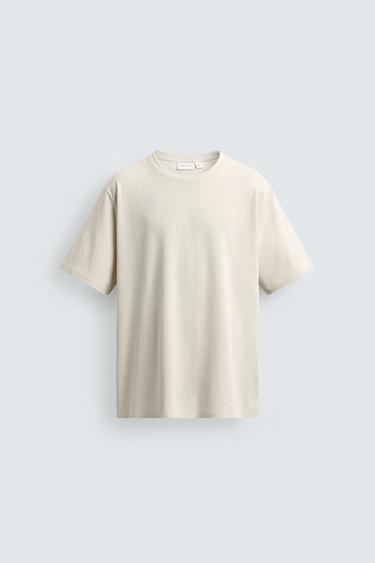 REGULAR FIT COTTON BLEND T-SHIRT - Light beige by Zara