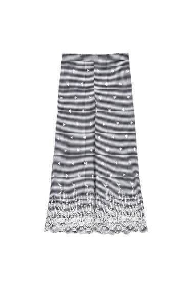 GINGHAM CHECK TROUSERS WITH CONTRASTING EMBROIDERY