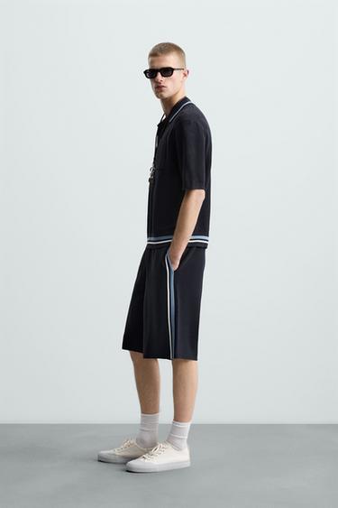 BERMUDA PUNTO BANDAS - Marino oscuro de Zara