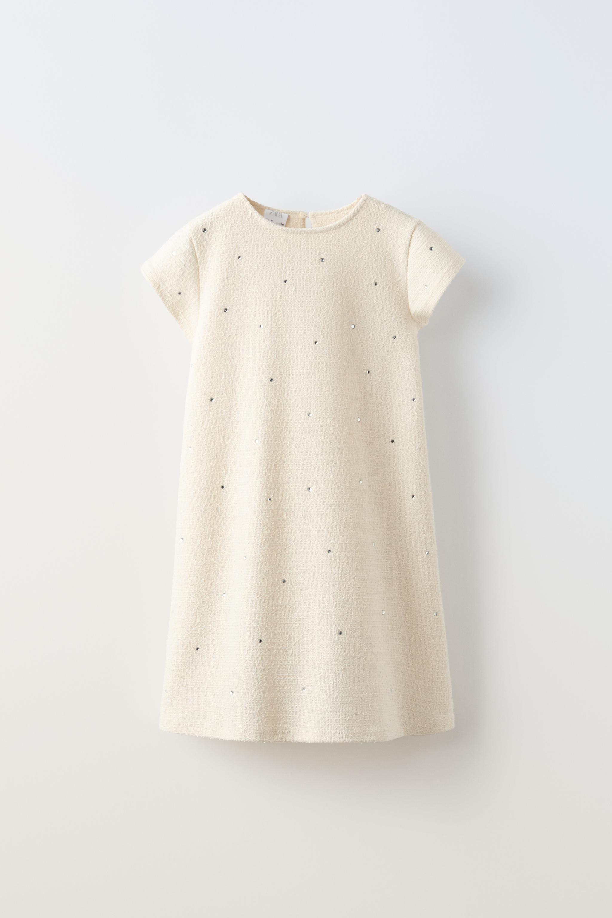 Robe Zara En Tricot Ajouré écru - Taille S&M, Manches Courtes, Genou, Neuf Sans étiquettes