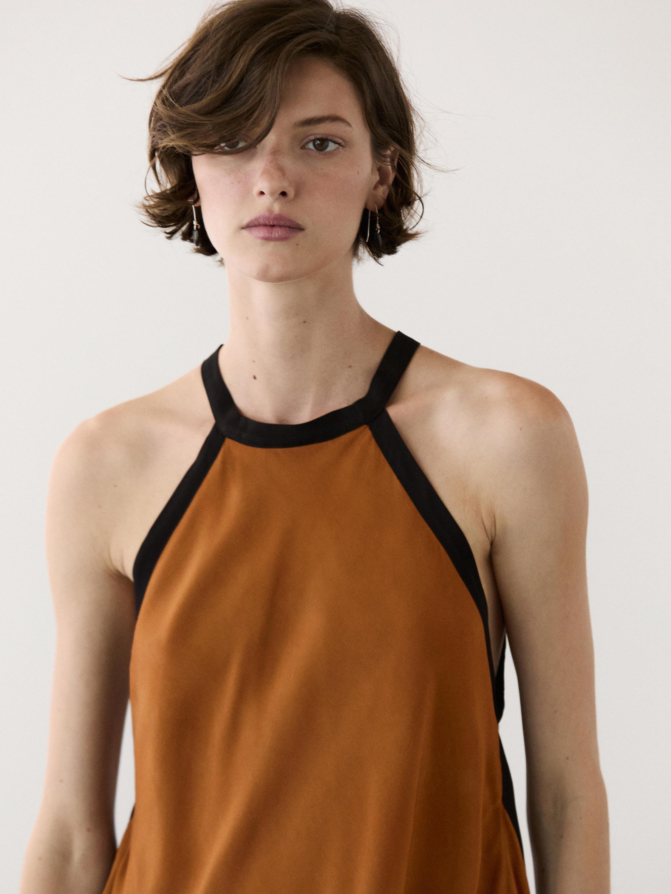 Midi dress with contrast layers — Light brown