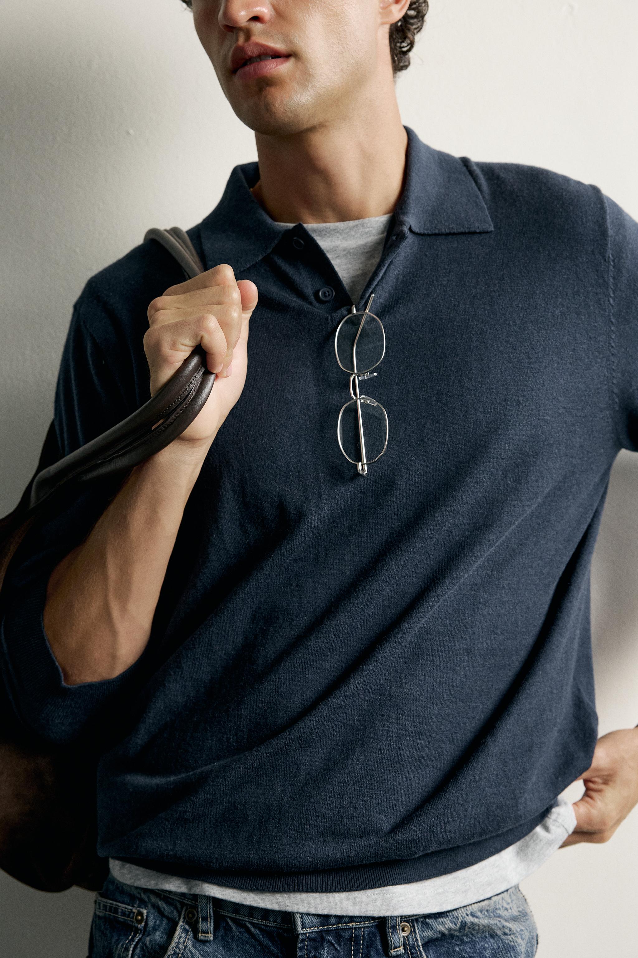 COTTON-CASHMERE KNIT POLO SHIRT
