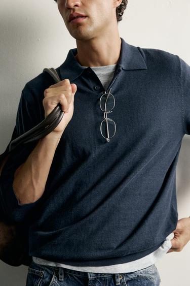 POLO EN MAILLE COTON ET CACHEMIRE - Bleu de Zara - Image 5