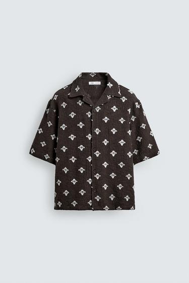 Zara TEXTURED JACQUARD SHIRT - Brown / Taupe