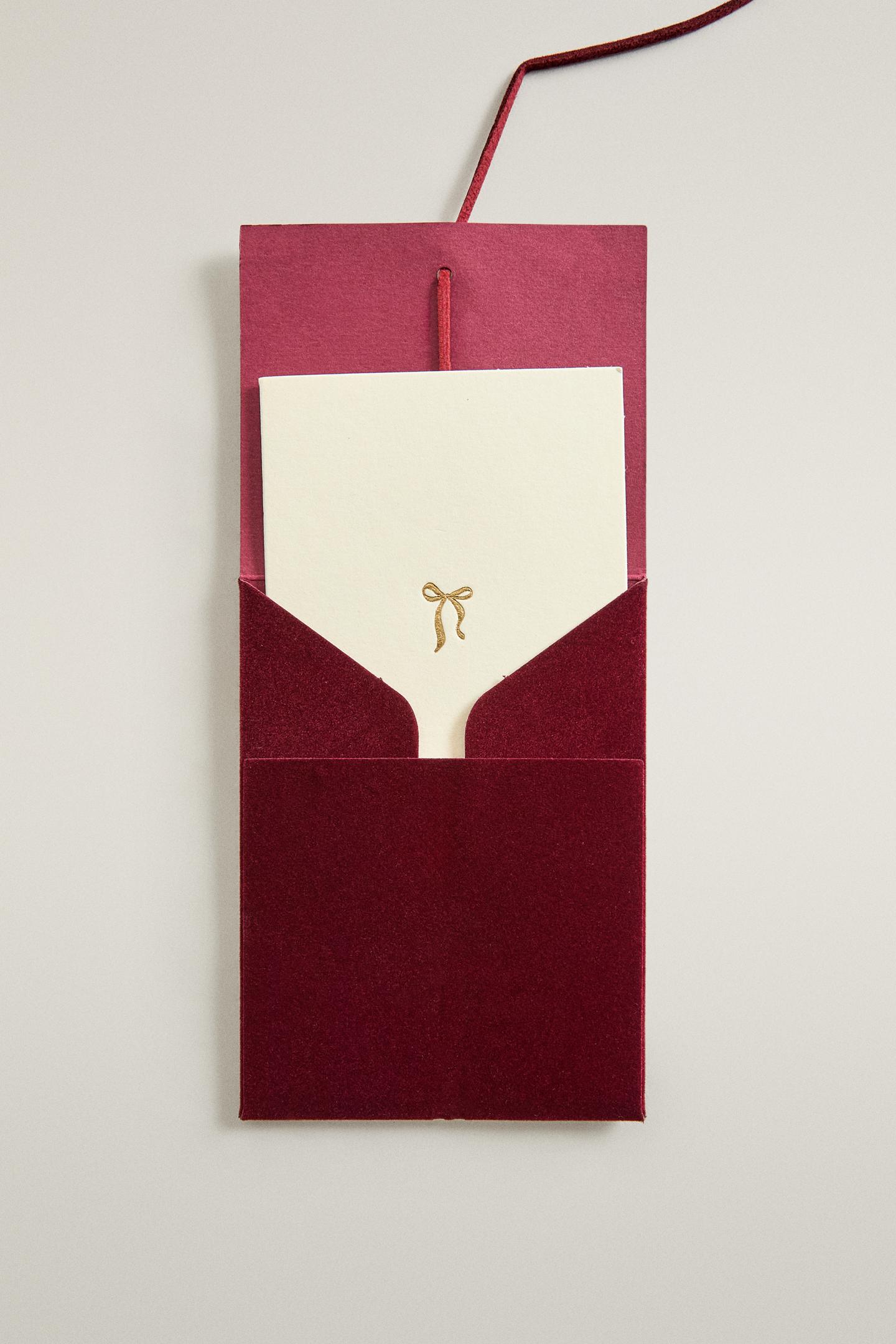 Zara Christmas Velvet Card and Envelope Set (Pack OF 4), цвет: Красный — фото 3