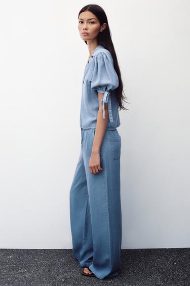 CHEMISE À MANCHES COURTES ET LACETS - Bleu clair de Zara - Image 3