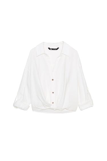 CAMISA NUDO CON LINO - Blanco de Zara