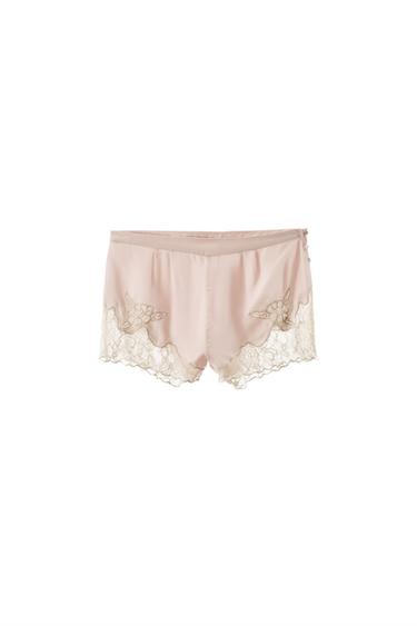 EMBROIDERED SATIN LACE SHORTS - Pastel pink by Zara