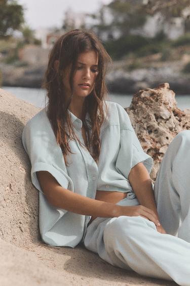 CHEMISE FLUIDE À MANCHES COURTES - Bleu clair de Zara - Image 3