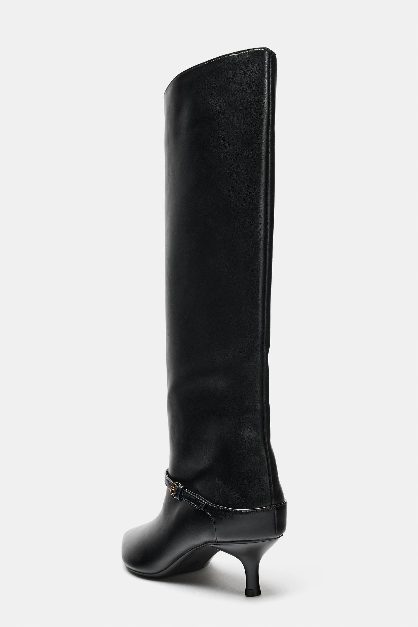 Женские ботинки Zara Buckled Kitten Heel Tall, цвет: Чёрный — фото 7