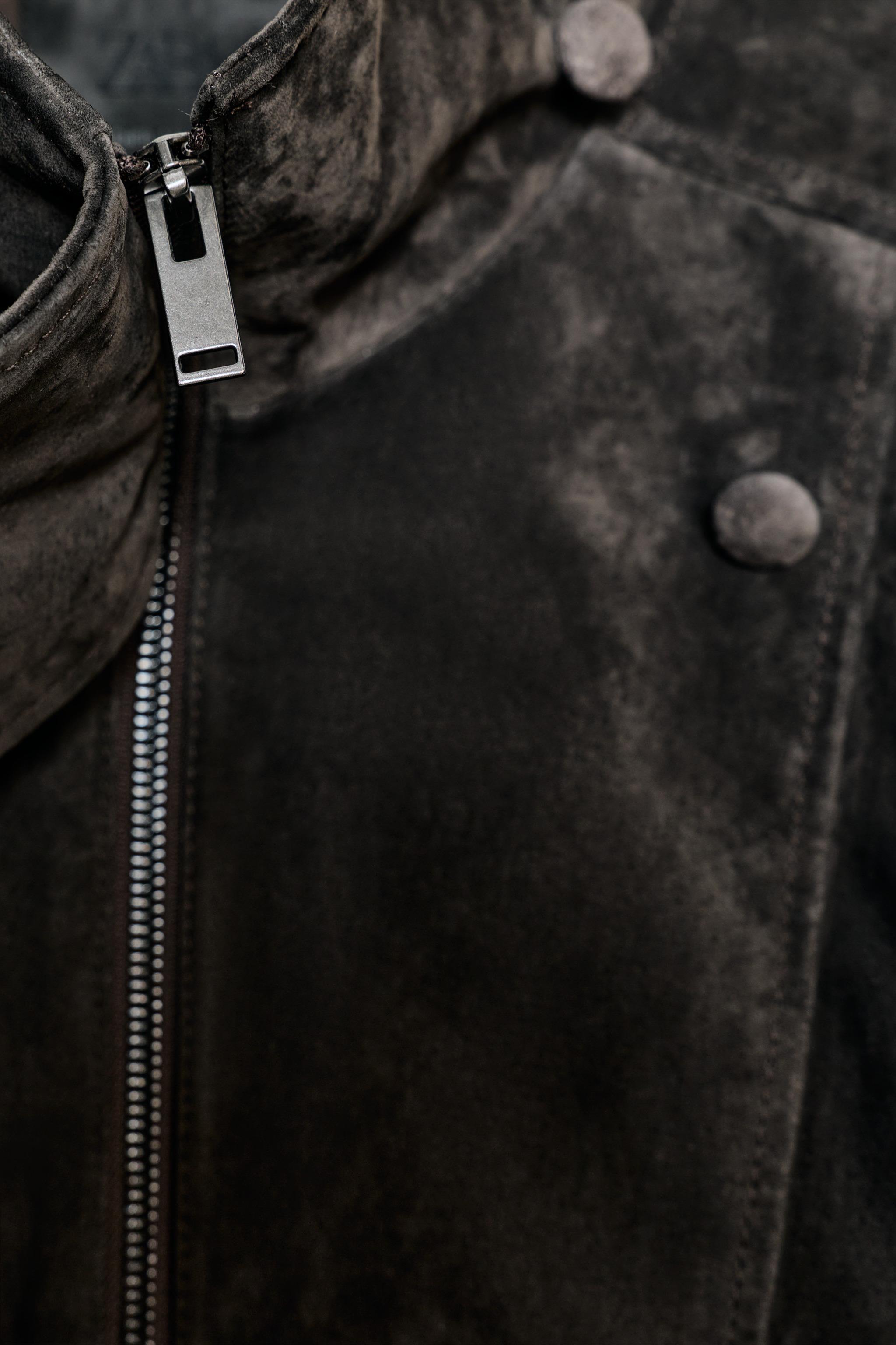100% SUEDE BIKER JACKET WITH COVERED BUTTONS