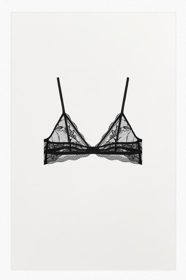 حمالة صدر مثلثة بتطريزات الزهور - أسود الخاص بـ Zara