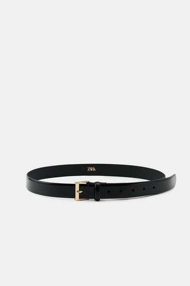 Zara LEATHER BELT WITH SQUARE BUCKLE - Black