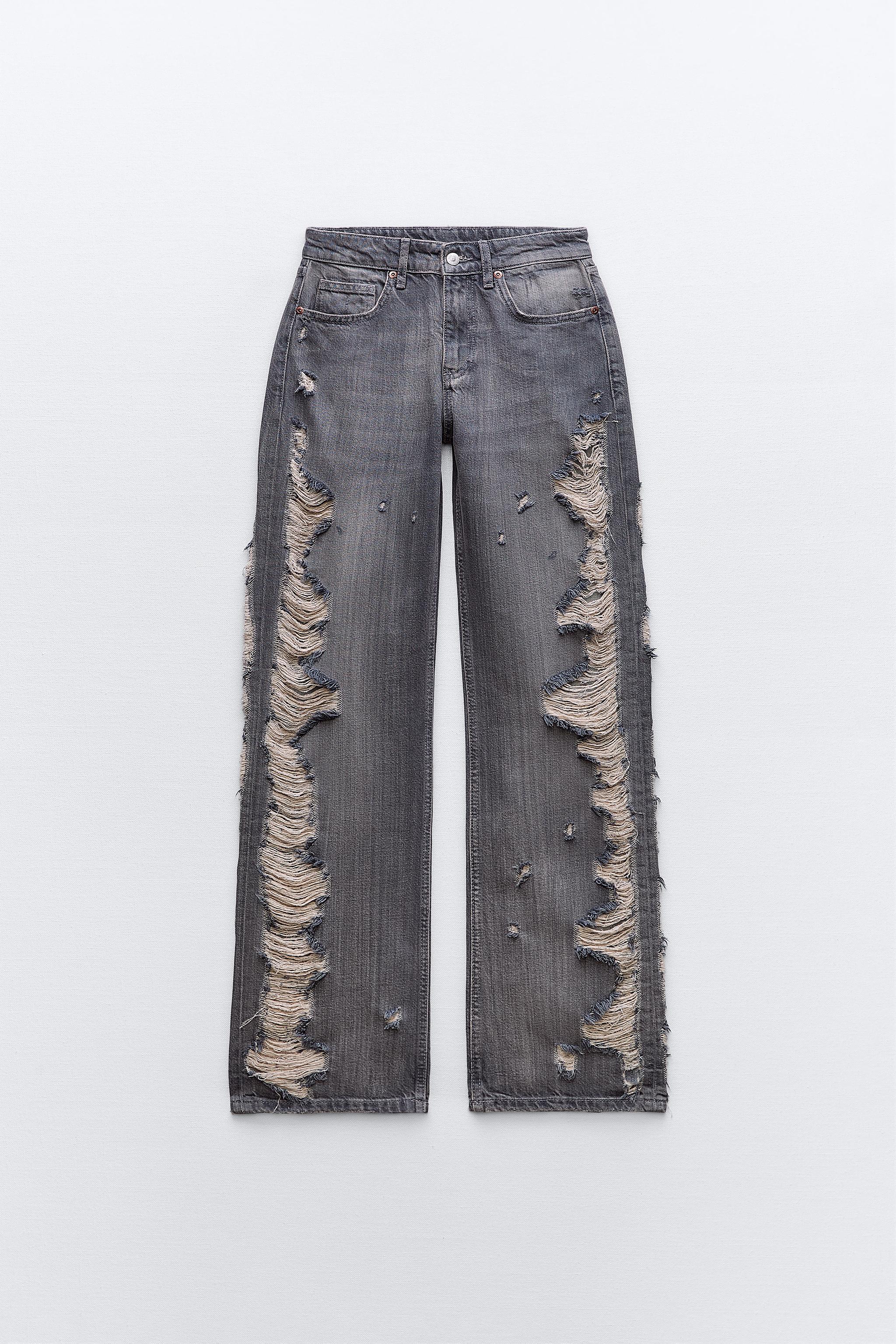 RIPPED MID-RISE WIDE-LEG TRF JEANS