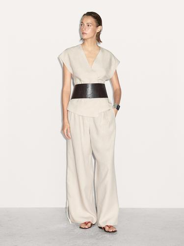 Zara 100% linen crossover waistcoat - Stone