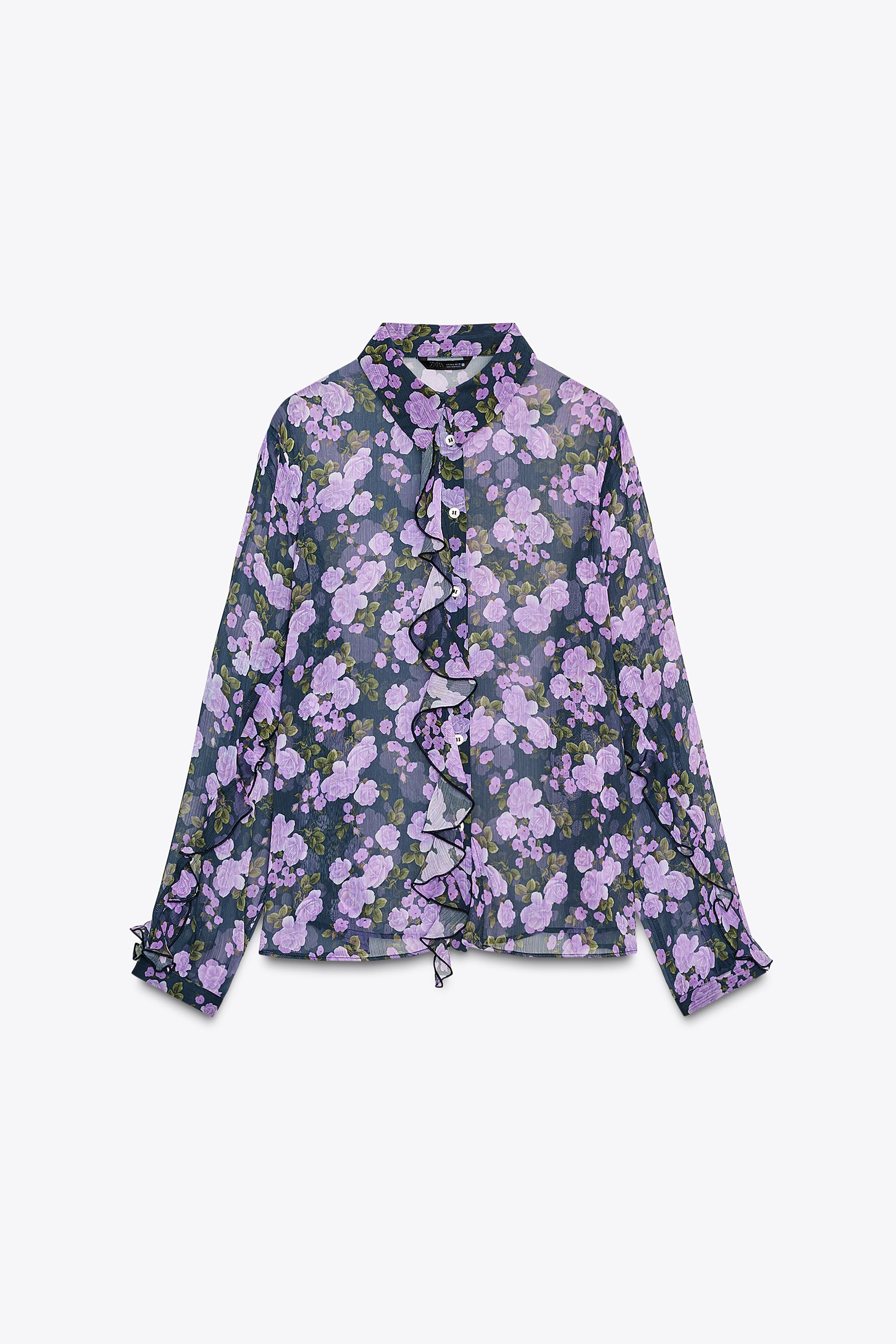 新品　Semicouture floral print sheer blouse FLORAL PRINT SEMI-SHEER SHIRT - Multicolored | ZARA Canada